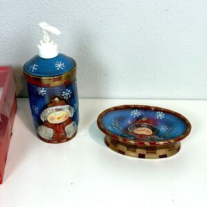 Dolgencorp Snowman Christmas Ceramic 2 Piece Soap Pump & Dish Bathroom Set NIP